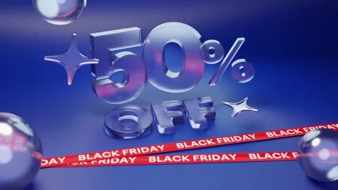 Black Friday, 50% off. 3D Animation Concept Stockbeeldmateriaal 329959753