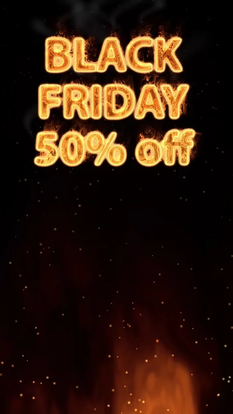 Black Friday 50 Percent Off Burning Text Animation with Ground Fire Stock Footage 340001183