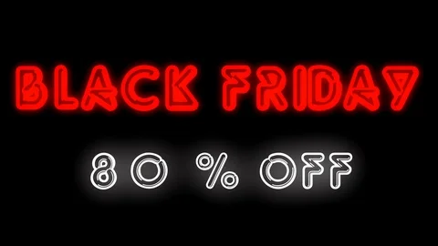 "Black Friday 80% off" background. Modern red and white glowing neon Stock Footage 118837993