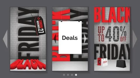Black Friday ads realistic vector mobile web banner templates set Stock Illustration