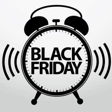Black friday alarm clock icon, vector illustration Illustrazione stock