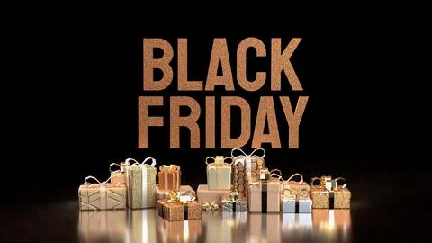 The Black Friday and Gift box  for Shopping concept 3d Rendering. Stock Illustration