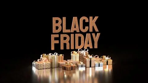 The Black Friday and Gift box  for Shopping concept 3d Rendering. Stock Illustration