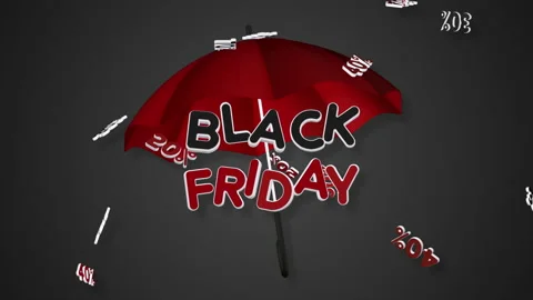 Black Friday animation 3D with umbrella and falling discounts Stock Footage 220906297
