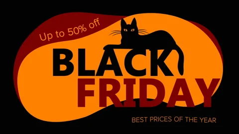 Black Friday Animation 4K with the black cat, discount 50 percent off, motion Stock Footage 142330520