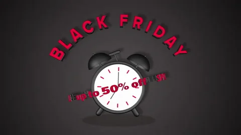 Black Friday, animation with jumping alarm clock and rotating text on a seamless Stock Footage 219880257
