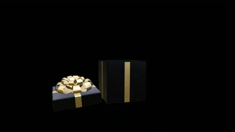 Black Friday background. Black box with gold ribbon and particles. Video stock 164469564