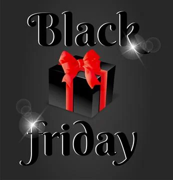 Black Friday background with black gift box and red bow Stock Illustration