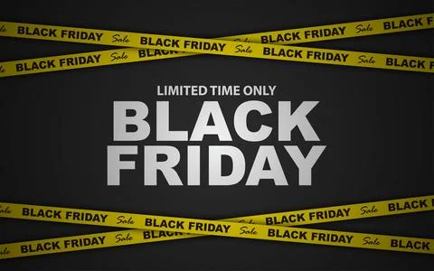 Black Friday Background With Discount Pattern and Yellow Ribbon. Stock Illustration