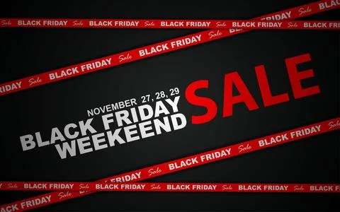 Black Friday Background With Discount Pattern and Red Ribbon. Stock Illustration