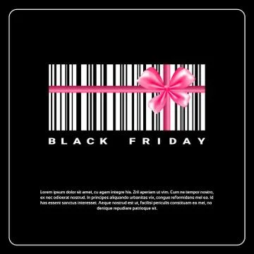 Black Friday Background With Gift Box Of Bar Code And Pink Bow Sale Banner Stock Illustration