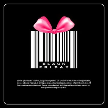 Black Friday Background With Gift Box Of Bar Code And Pink Bow Sale Banner 스톡 일러스트