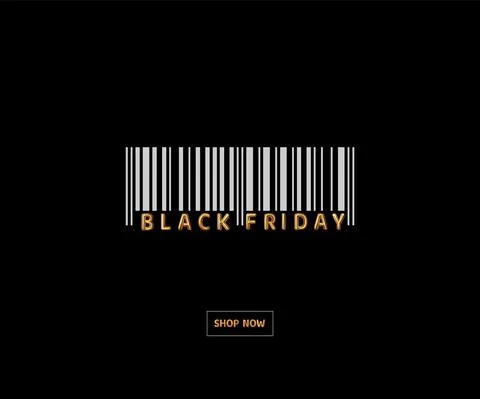 Black Friday. Background with present barcode and lettering in gold glossy co Illustrazione stock