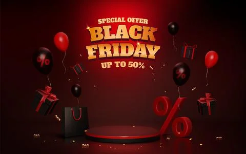 Black Friday background. Red gift offer, 3d sale present box or special discount 库存插图