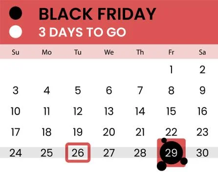 Black friday banner as calendar with countdown Illustrazione stock
