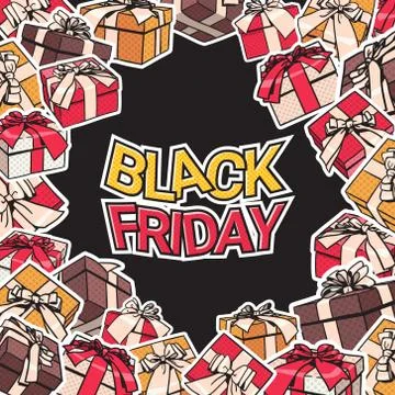 Black Friday Banner Design With Present And Gift Boxes Frame On Background Stock Illustration