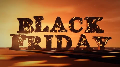 Black Friday Basalt Letters with Molten Lava Glowing in the Cracks on a Stock Footage 341853735