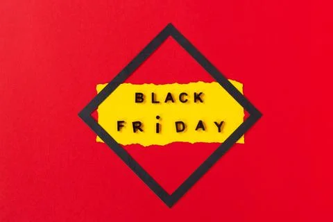 Black friday. Black friday text on red background. Composition Black Friday Stock Photos