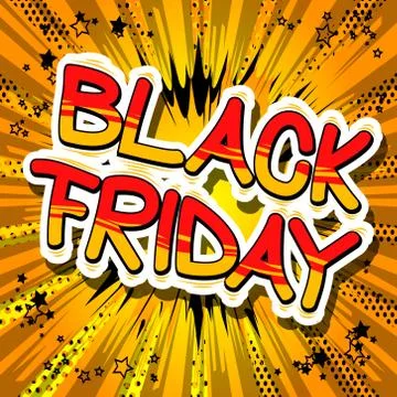 Black Friday - Comic book style word on abstract background. Illustrazione stock