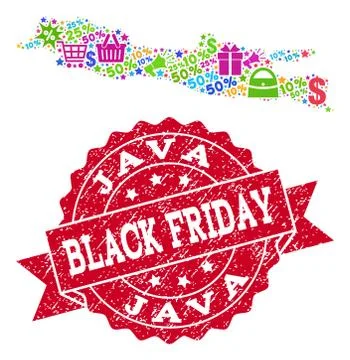 Black Friday Composition of Mosaic Map of Java Island and Grunge Seal Stockillustratie