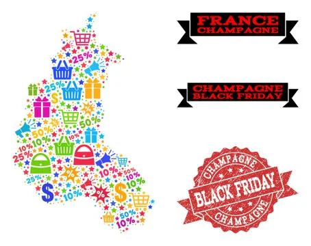 Black Friday Composition of Mosaic Map of Champagne Province and Grunge Seal Ilustración de archivo