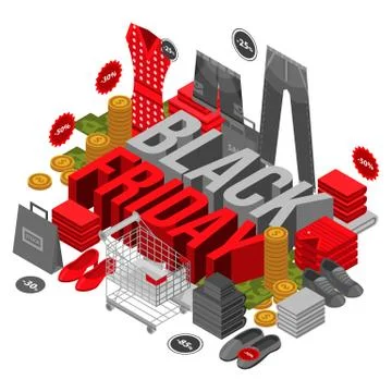 Black friday concept background, isometric style Stock Illustration