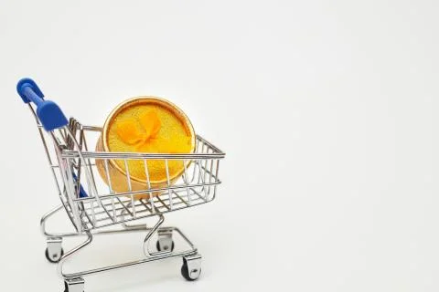 Black friday concept, gift boxes with shopping trolley on white background, copy Stock Photos
