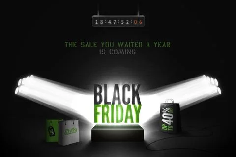 Black friday countdown realistic vector banner template Illustrazione stock