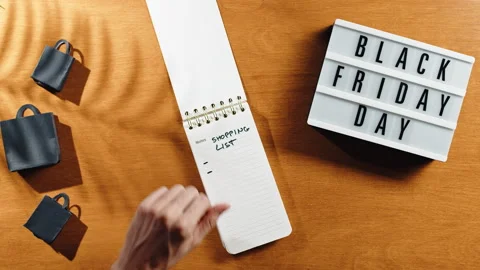 Black Friday day shopping list on block note background Stock Footage 220116261
