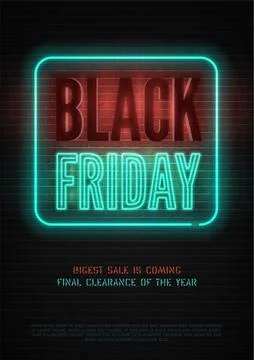 Black Friday discount neon vector banner template for luxury store Stock Illustration