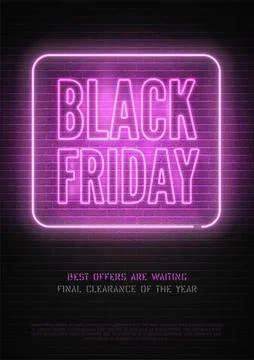 Black Friday discount neon vector banner template for luxury women store Stock Illustration