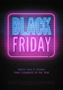 Black Friday discount neon vector banner template for luxury store Stock Illustration