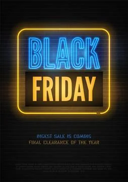 Black Friday discount neon vector banner template for luxury store Stock Illustration