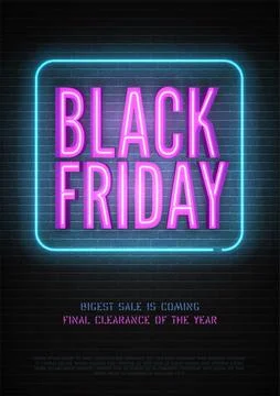 Black Friday discount neon vector banner template for luxury store Stock Illustration