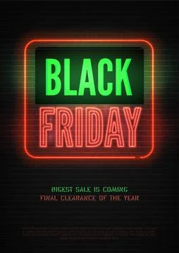 Black Friday discount neon vector banner template for luxury store Stock Illustration