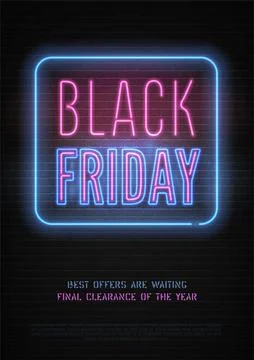 Black Friday discount neon vector banner template for luxury store Stock Illustration