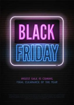 Black Friday discount neon vector banner template for luxury store Stock Illustration