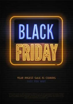 Black Friday discount neon vector banner template for luxury store Stock Illustration