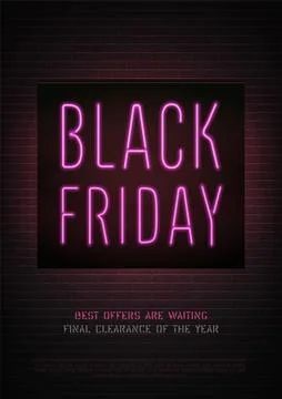 Black Friday discount neon vector banner template for luxury store Stock Illustration