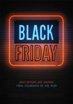 Black Friday discount neon vector banner template for luxury store Stock Illustration