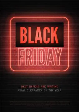 Black Friday discount neon vector banner template for luxury store Illustrazione stock