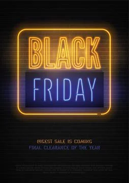 Black Friday discount neon vector banner template for luxury store Stock Illustration