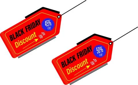 Black Friday discount tag vector with hanging label and promo badge design Stock Illustration