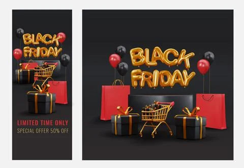 Black Friday. Editable stories. Creative vector modern black Friday sale social Stock Illustration