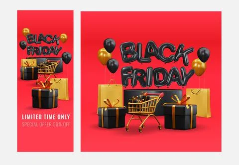 Black Friday. Editable stories. Creative vector modern black Friday sale social Stock Illustration