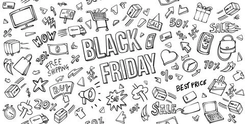 Black Friday elements set background .Vector Illustration doodle Style Stockillustratie