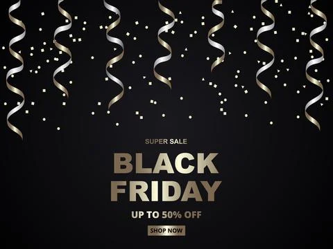 Black friday, festive banner template. Black friday luxury dark golden backgr Stock Illustration
