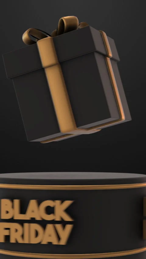 Black Friday Gift Rotating On Podium 3D Animation Vertical Stock Footage 289482210