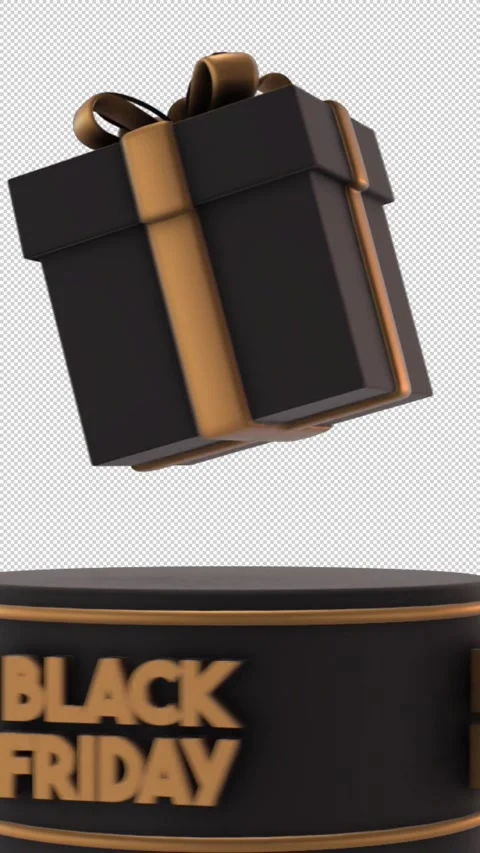 Black Friday Gift Rotating On Podium 3D Animation Vertical Alpha Stock Footage 289482606