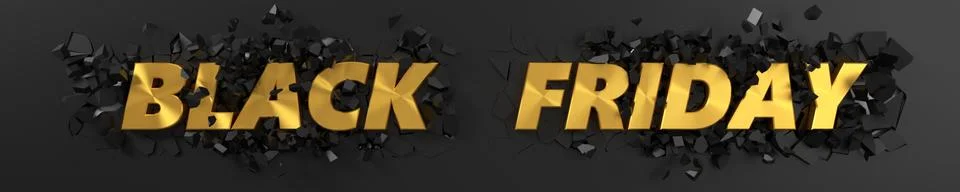 Black friday header with golden text and exploding background. 3d illustration. 스톡 일러스트